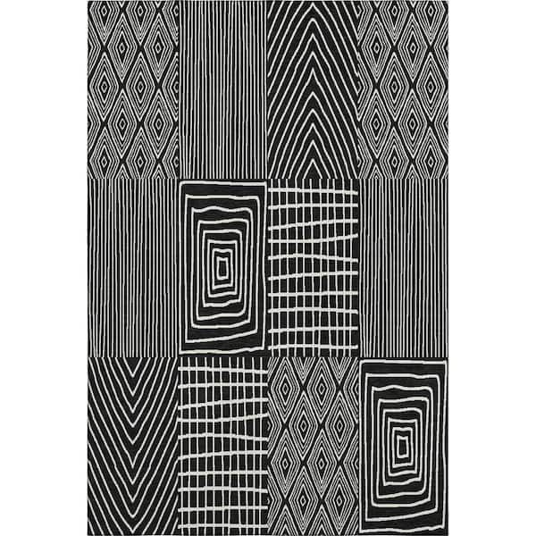Mayfield Premium Machine Washable Abstract AMF990 Black 3 ft. x 4 ft. Area Rug