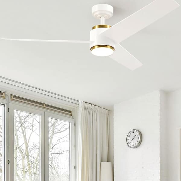 52 in. Indoor Gold White Standard Ceiling Fan with Dimmable 3000-6500K Adjustable White Integrated LED and Remote