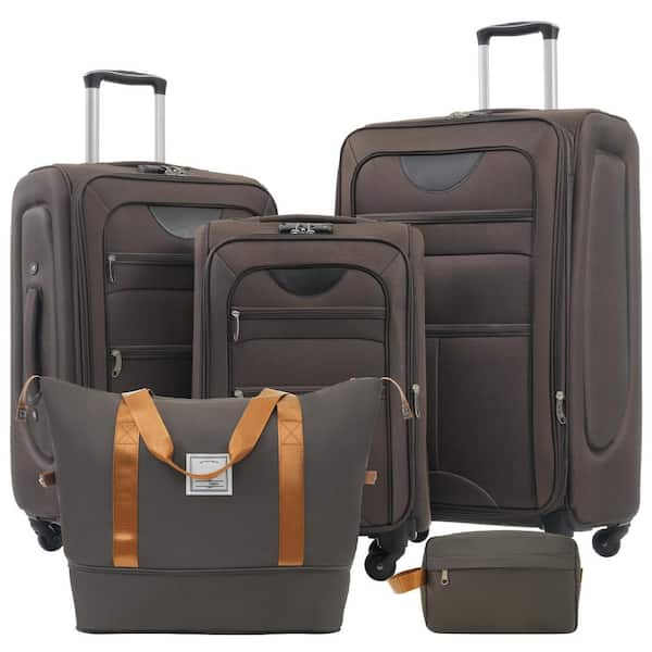 Merax 5-Piece Brown Polyester Softside Spinner 20"24"28" Luggage Set with Expandable Duffel Bag, Toiletry Bag