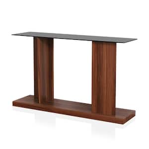 Cricket 47.25 in. Black and Dark Walnut Rectangle Glass Console Table with Shelf