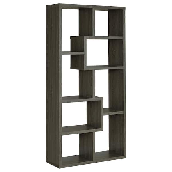 Coaster 71.88 in. Weathered Gray Wood 8-shelf Etagere Bookcase with Open Back