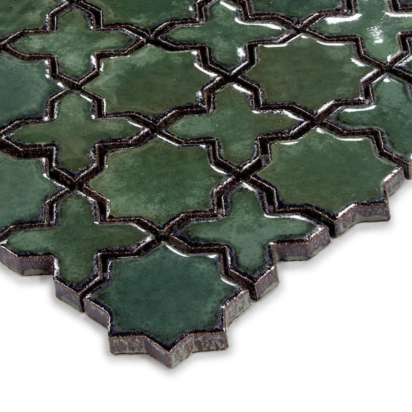 Star and Cross Green 6 in. x 6 in. Glossy Terracotta Look Ceramic Wall Mosaic Tile Sample (0.25 sq. ft. /Case)