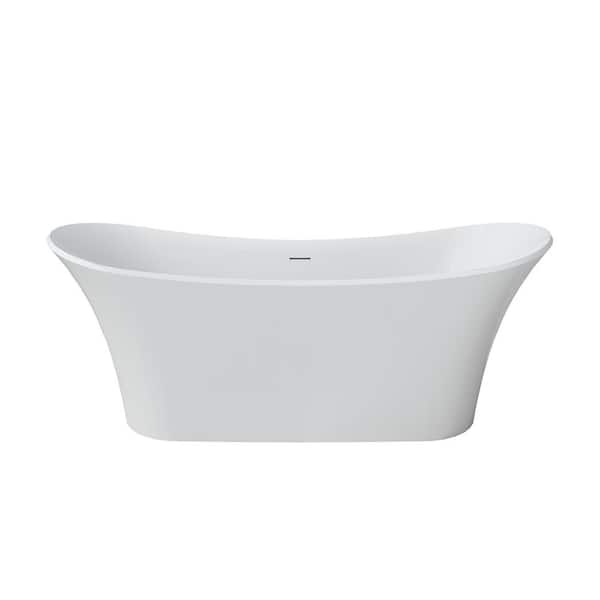 67.32 in. x 26.77 in. Solid Surface Flatbottom Soaking Bathtub with Center Drain in White