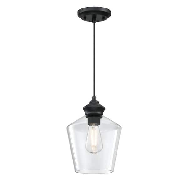 Westinghouse Ramsey 1-Light Matte Black Shaded Mini Pendant with Clear Glass Shade