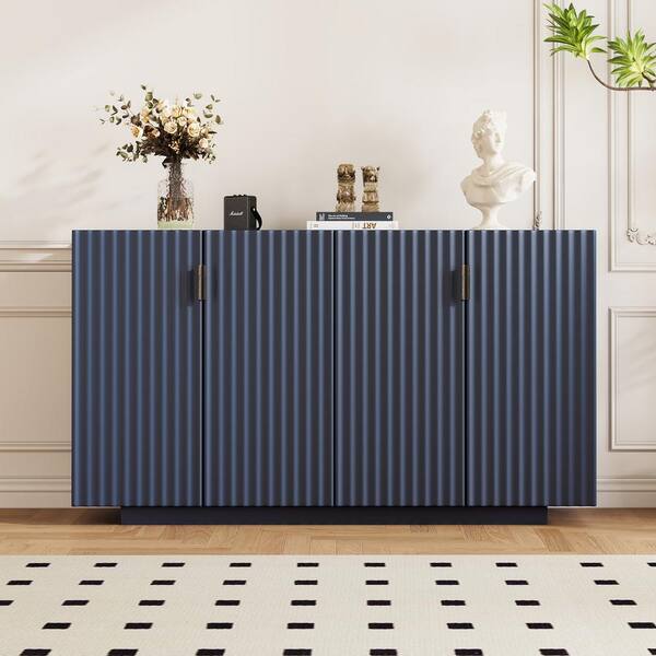 Boosicavelly Antique Navy Blue MDF 60 in. Sideboard with Adjustable Shelves, Retro Copper Handles