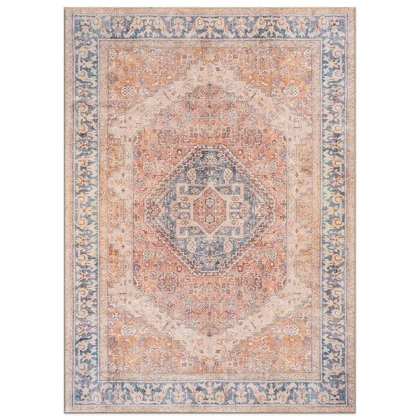 Valora Medallion Machine Washable Rust 7 ft. 6 in. x 9 ft. 6 in. Area Rug