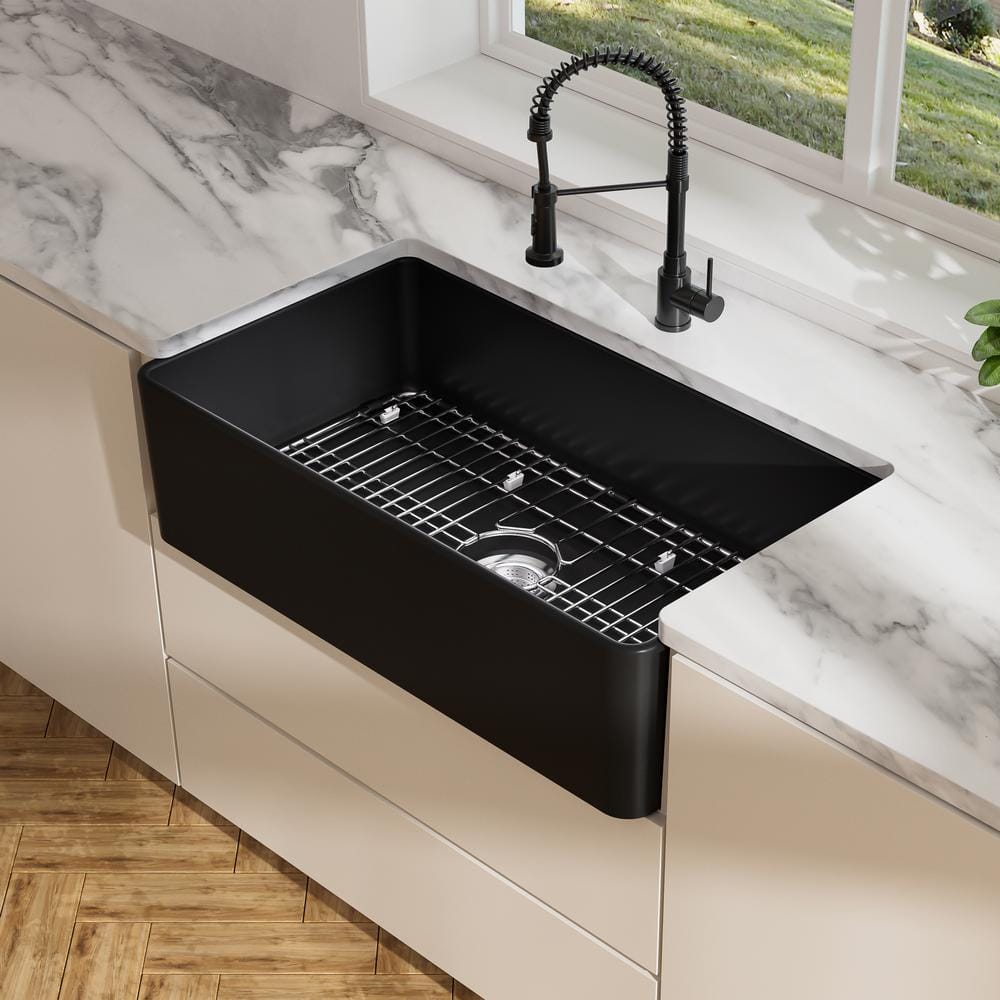 Matte Black Fireclay Farmhouse Single Bowl Kitchen Sink