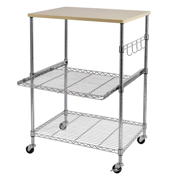 Karl home Tan Wood Kitchen Cart with Hooks