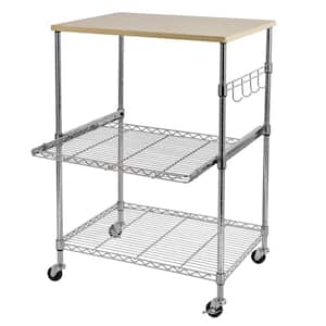 Tan Wood Kitchen Cart with Hooks