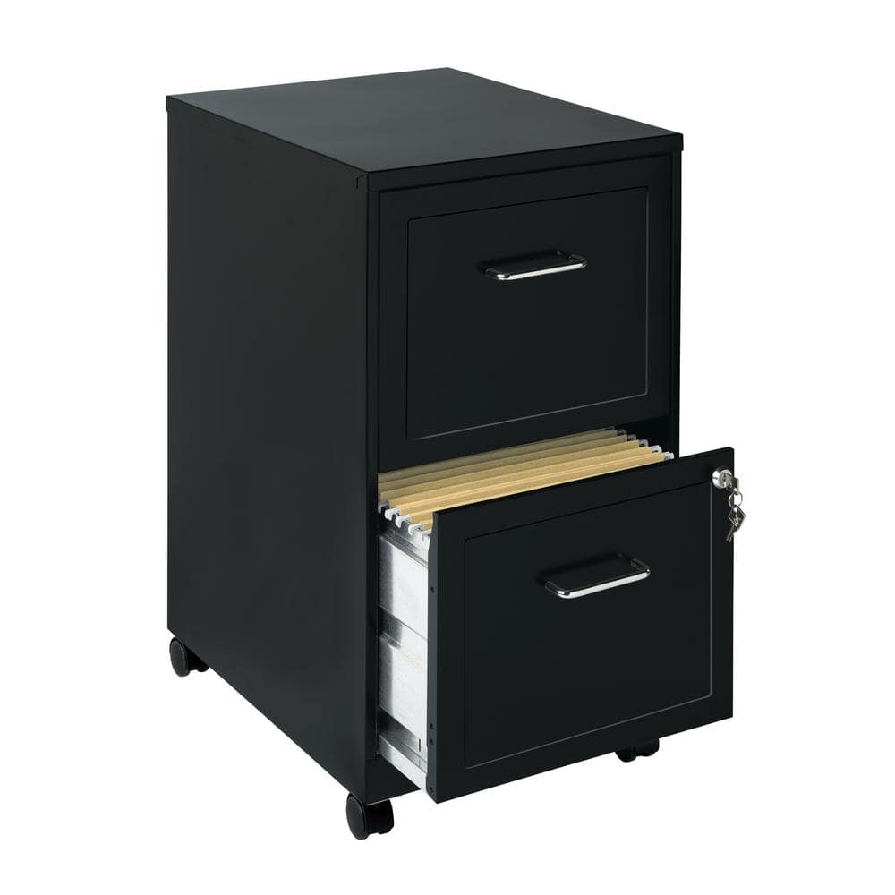 Black 18" Mobile 2-Drawer Lockable Vertical File Cabinet