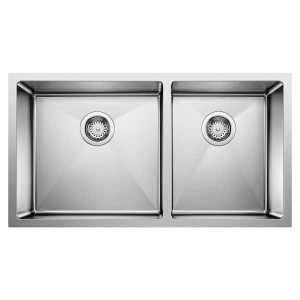 Blanco QUATRUS R15 33 in. Undermount Double Bowl 18-Gauge Stainless Steel Kitchen Sink