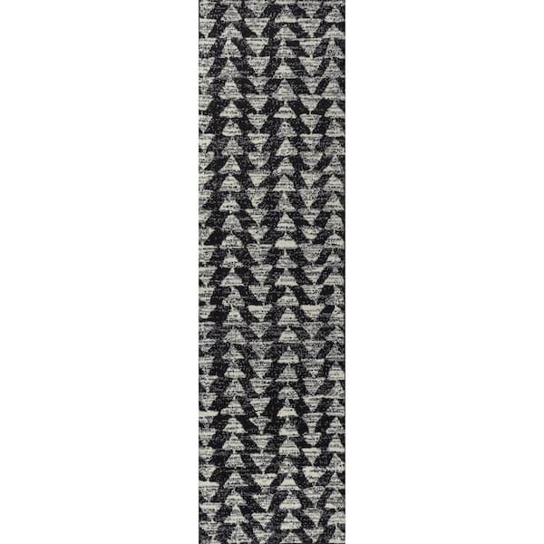 Black/Cream 2 ft. x 8 ft. Aisha Moroccan Triangle Geometric Runner Rug