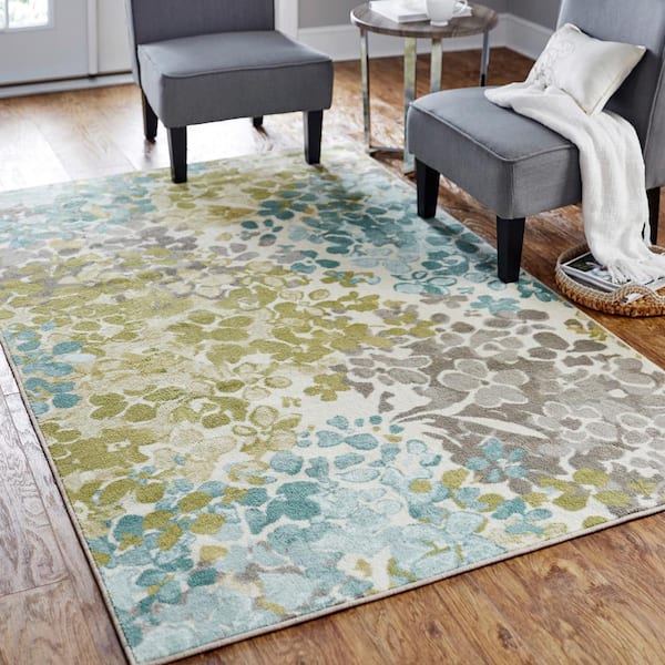 Radiance Aqua 6 ft. x 9 ft. Floral Area Rug
