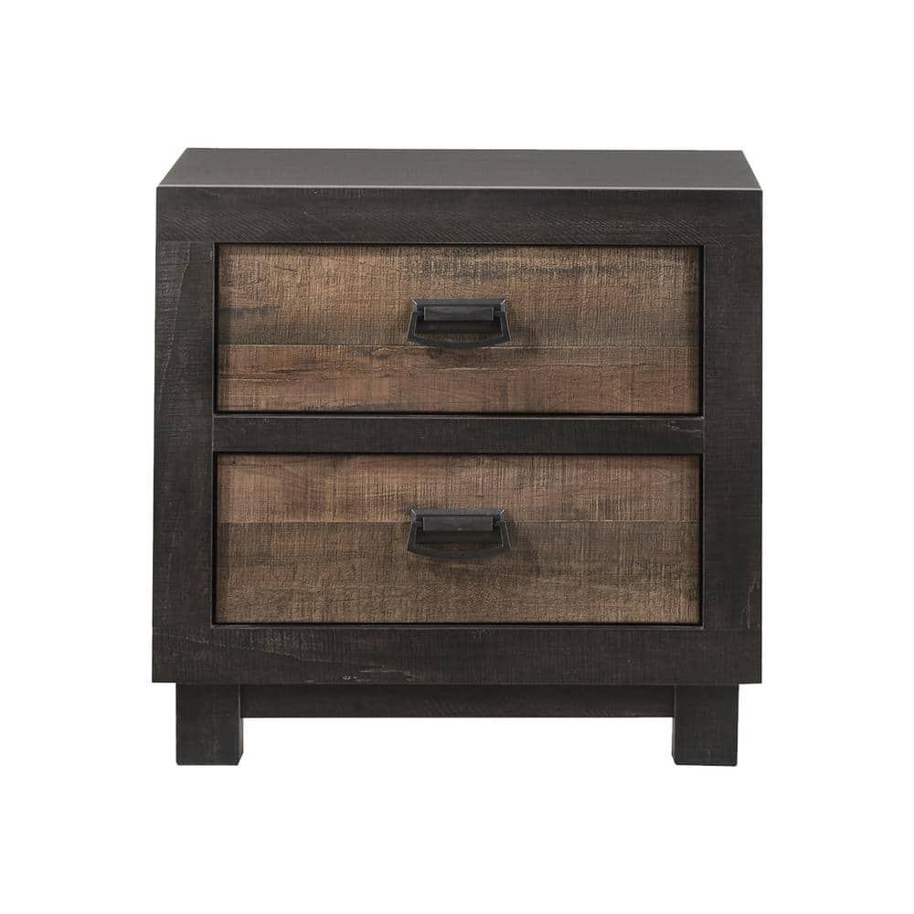 Rustic Walnut 2-Drawer Nightstand with Dark Nickel Pulls