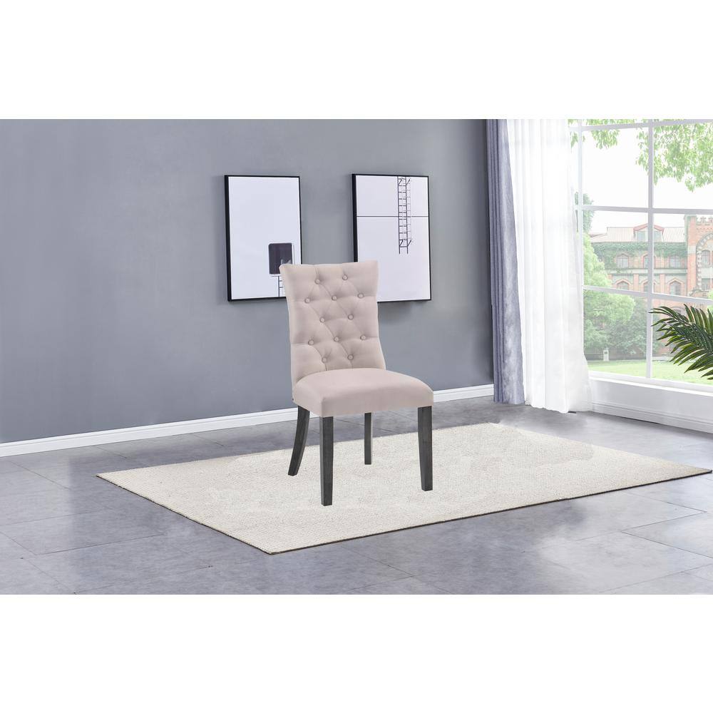 Light Gray Linen Tufted Parsons Side Chair with Dark Wood Legs