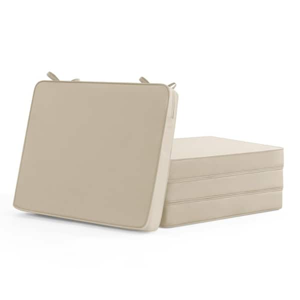 Set of 4 Waterproof 19x19x2 inch Patio Chair Cushions Fade Resistant with Ties Beige