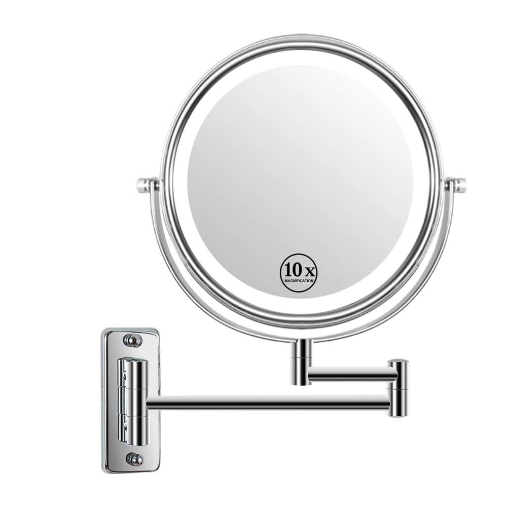 8-inch Wall Mounted Led Bathroom Vanity Mirror in Chrome, 1X/10X Magnification Mirror, 360° Swivel with Extension Arm, Grey -  Star, LN20232213