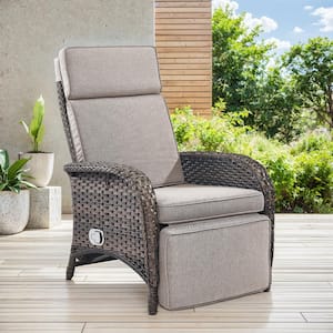 2-Pack Brown Wicker Outdoor Pneumatic Pump Gravity Adjustable Recliner for Patio with CushionGuard Beige Cushions