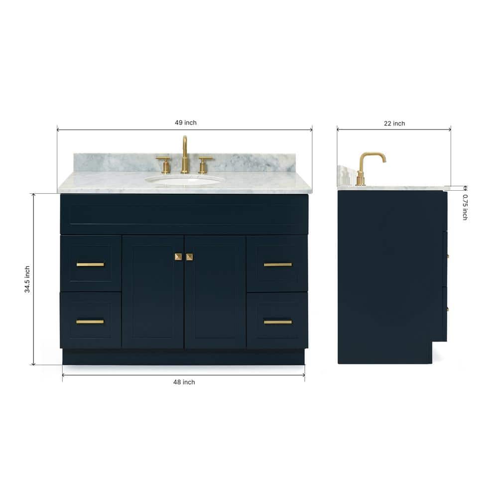 Hamlet 49" Midnight Blue Freestanding Vanity with White Marble Top