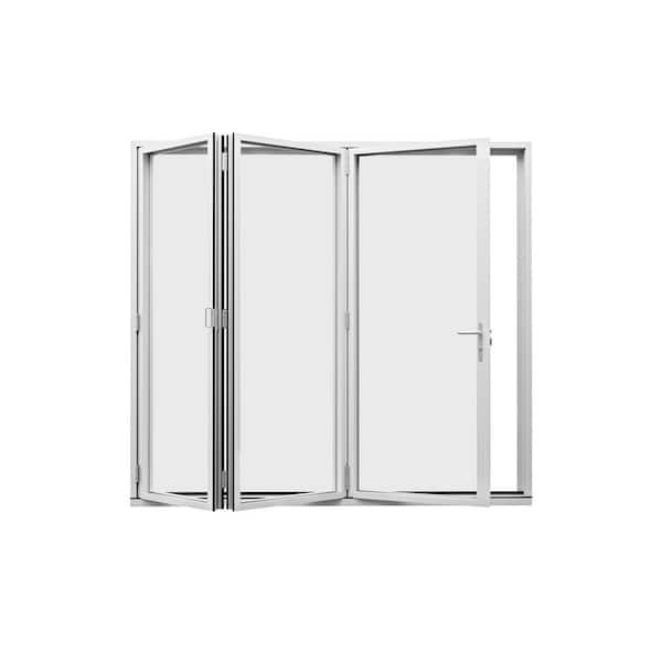 108 in. x 80 in. Left Center Opening/Outswing Double Tempered Glass White Aluminum Folding Patio Door