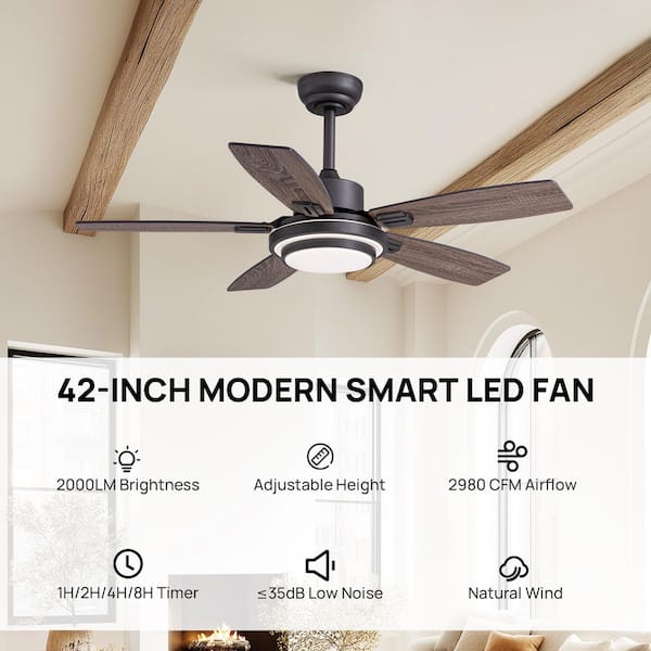 42 in. Indoor Grey Downrod Mount Ceiling Fan with Integrated LED with Remote Control Included