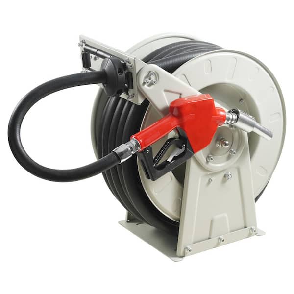 1 in. x 4.16 ft. Fuel Hose Reel, Heavy-Duty Diesel Retractable Hose, Automatic Nozzle, Rubber, Carbon Steel Construction