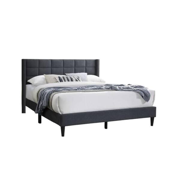 Benjara Zensa Gray Wood Frame Full Panel Bed with Padded Headboard