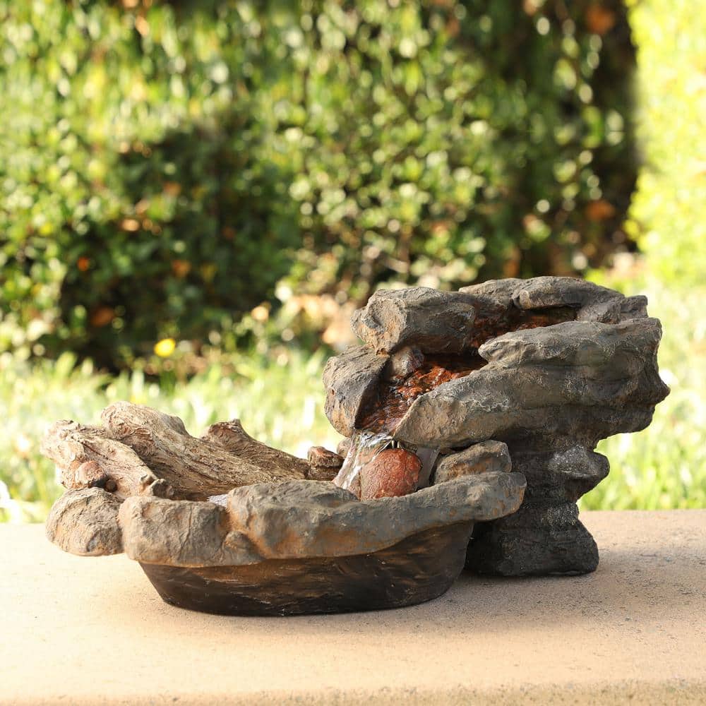Gray and Brown 20" Fiberglass Outdoor Fountain with LED Lights