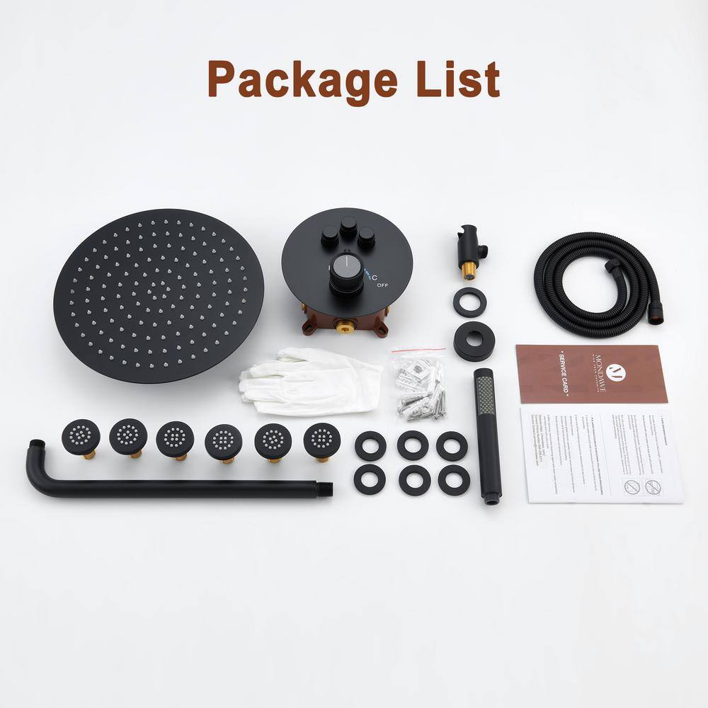 Matte Black Stainless Steel Wall Mounted Shower System with Rainfall and Body Jets