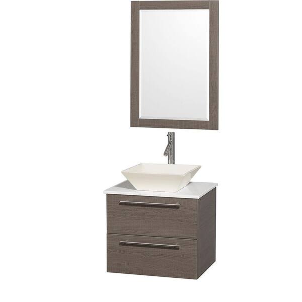 Wyndham Collection Amare 24 in. Vanity in Grey Oak with Man-Made Stone Vanity Top in White and Bone Porcelain Sink