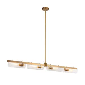 49.2 in. 4-Light Gold Kitchen Island Pendant Light, Linear Chandelier Hanging Pendant Light with Clear Glass Shade