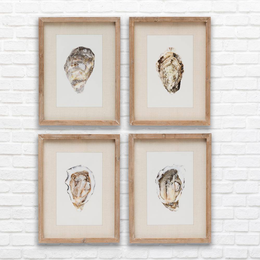 Natural Wood Framed Oyster Print Wall Art Set