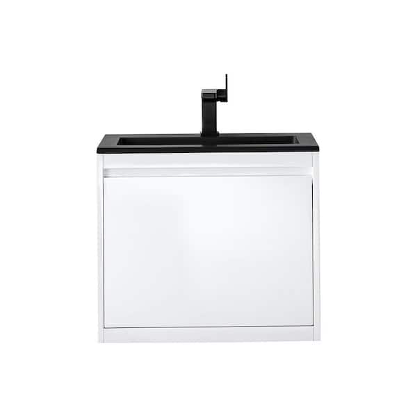 James Martin Vanities Mantova 23.6 in. W x 18.1 in. D x 20.6 in. H Single Bathroom Vanity Glossy White and Charcoal Black Composite Stone Top