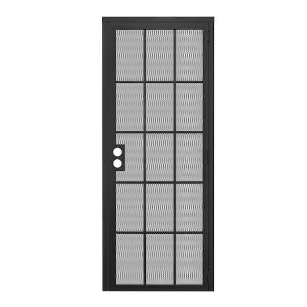 30 in. x 80 in. Universal/Reversible Hinging 15-Grid Black Surface Mount Steel Security Door w/Expanded Metal Screen