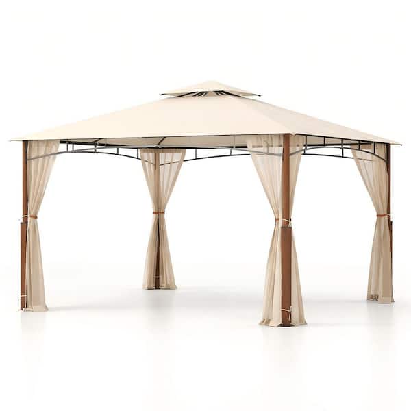 12 ft. x 10 ft. Patio Gazebo with Netting and 2-Tier Canopy Roof