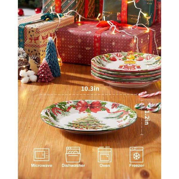 Wudkey 10 in. Multi-Color Dishwasher and Microwave Safe Christmas