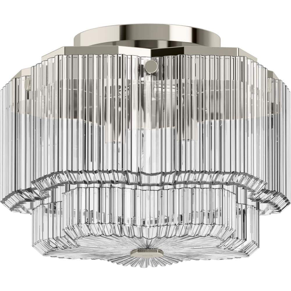 Polished Nickel Glass Drum Flush Mount Light