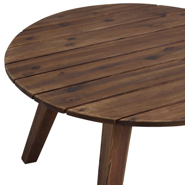 Welwick Designs 30 In Dark Brown Round, Round Wooden Outdoor Coffee Table
