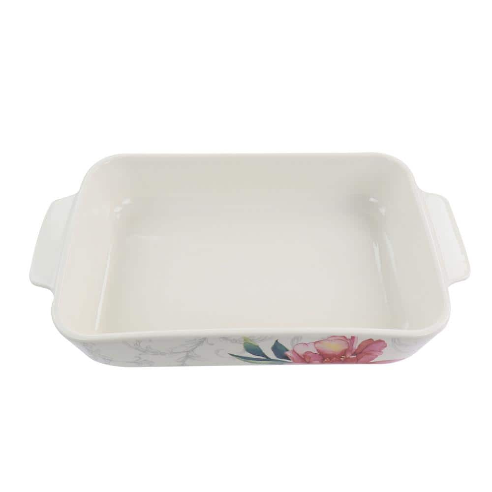 White Floral Ceramic 2-Piece Baker Set