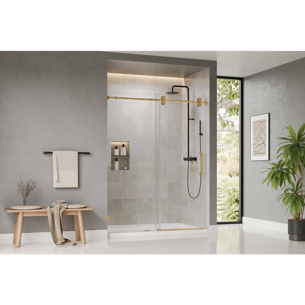 Concord 60" Gold Frameless Sliding Shower Door with Tempered Glass