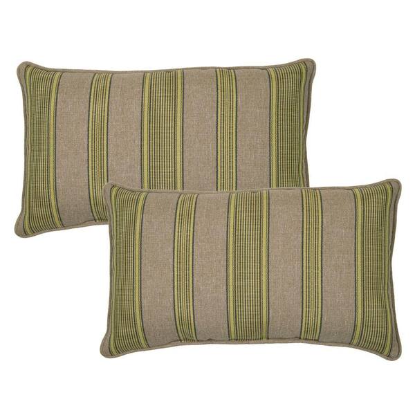 Hampton Bay Luxe Stripe Outdoor Lumbar Pillow with Welt (2-Pack)