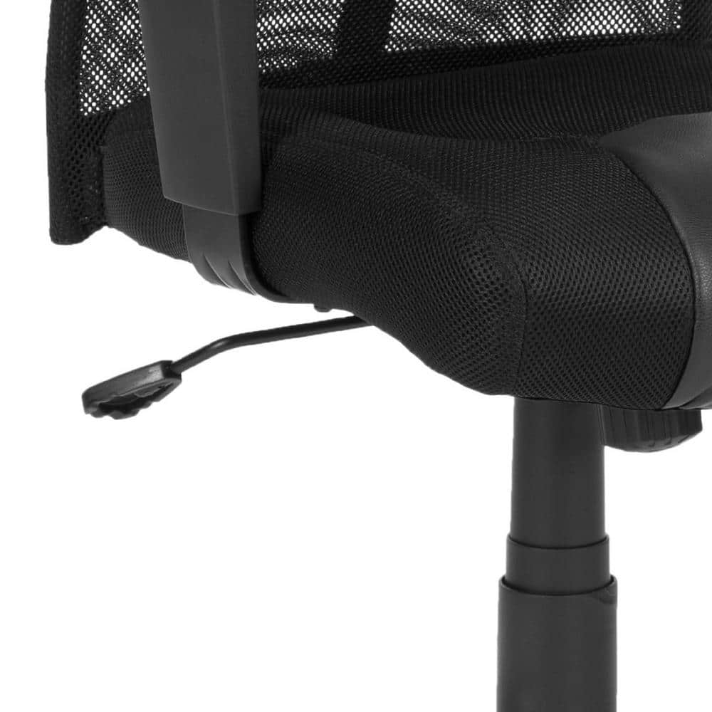 Transitional Black Mesh and Vegan Leather Swivel Desk Chair with Adjustable Arms