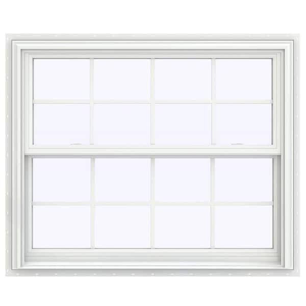JELD-WEN 43.5 in. x 53.5 in. V-2500 Series White Vinyl Double Hung Window with Colonial Grids/Grilles