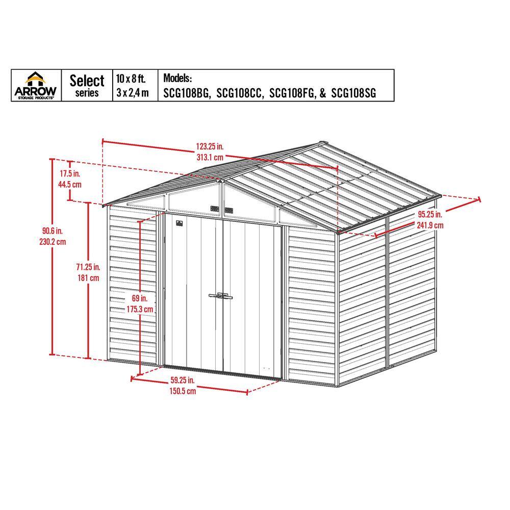 Charcoal 10' x 8' Galvanized Steel Peak Roof Storage Shed