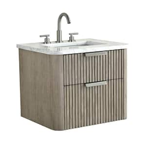 Warren 24 in. W Floating Bath Vanity in Vintage Gray, Arabescato Engineered Stone Top and White Sink