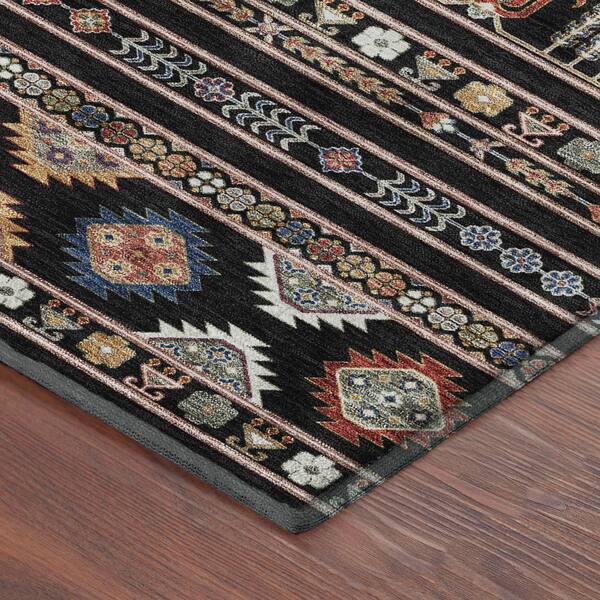 Mayfield Premium Machine Washable Abstract AMF2244 Black 2 ft. x 7 ft. Runner Rug