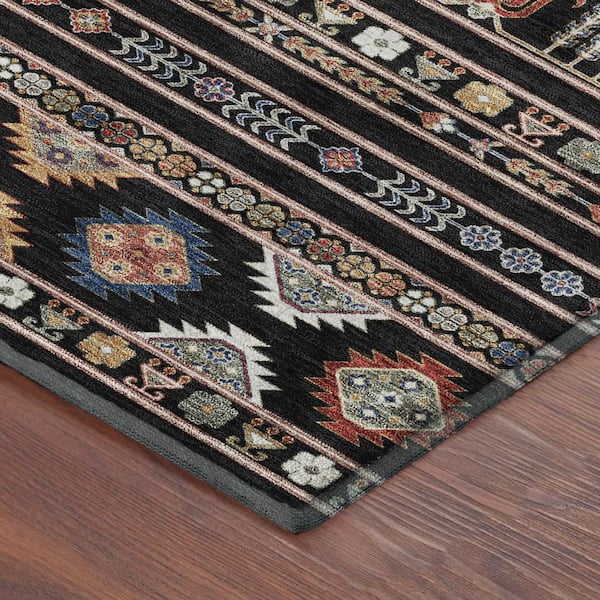 Mayfield Premium Machine Washable Abstract AMF2244 Black 8 ft. x 10 ft. Area Rug
