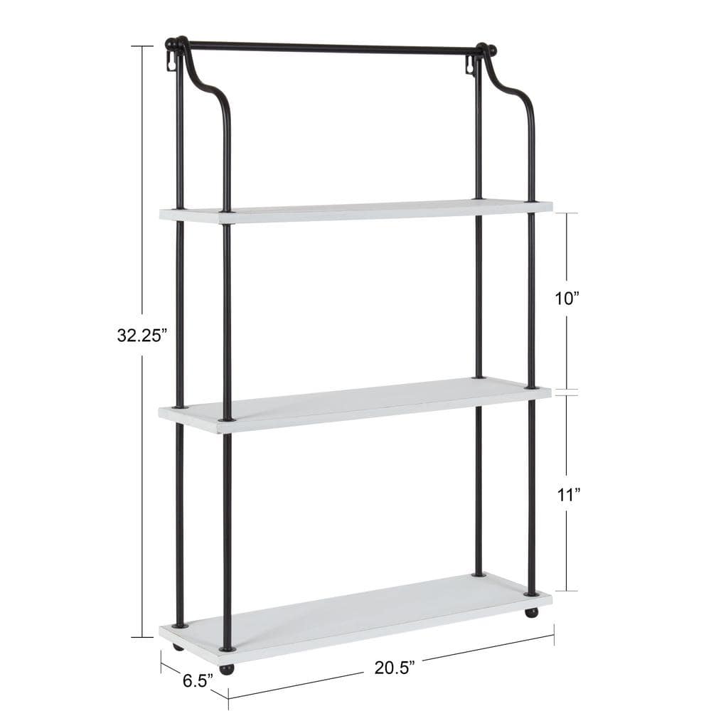 Walters White Wood and Metal 3-Tier Wall Shelf