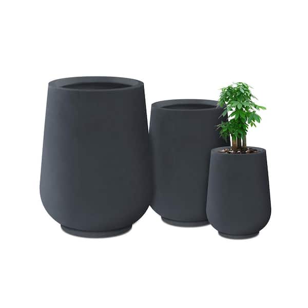 KANTE 26.5 in., 20 in. & 13.1 in. H Round Charcoal Concrete Tall Planters (Set of 3), Outdoor Indoor Large with Drainage Holes