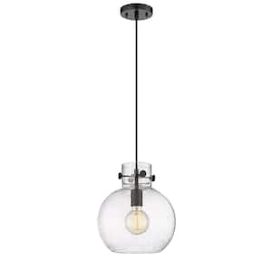 Newton Sphere 100-Watt 1 Light Matte Black Shaded Pendant Light with Seeded glass Seeded Glass Shade